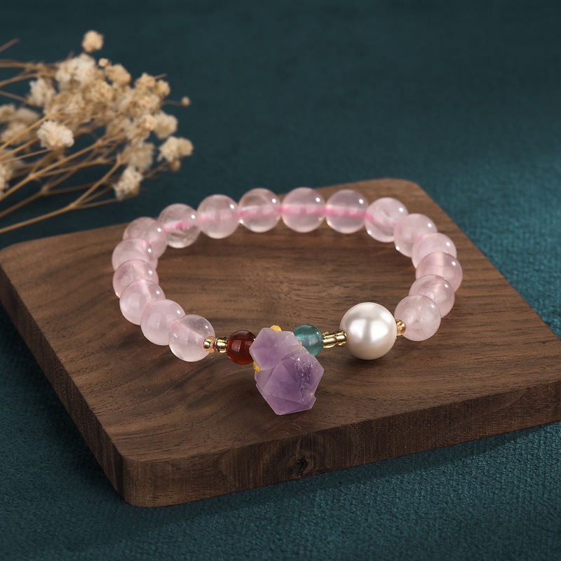 Pink Crystal Chinese Style Bracelet Energy | Natural Rose Quartz Beads Attract Love and Enhance Marriage Luck with Chinese Design