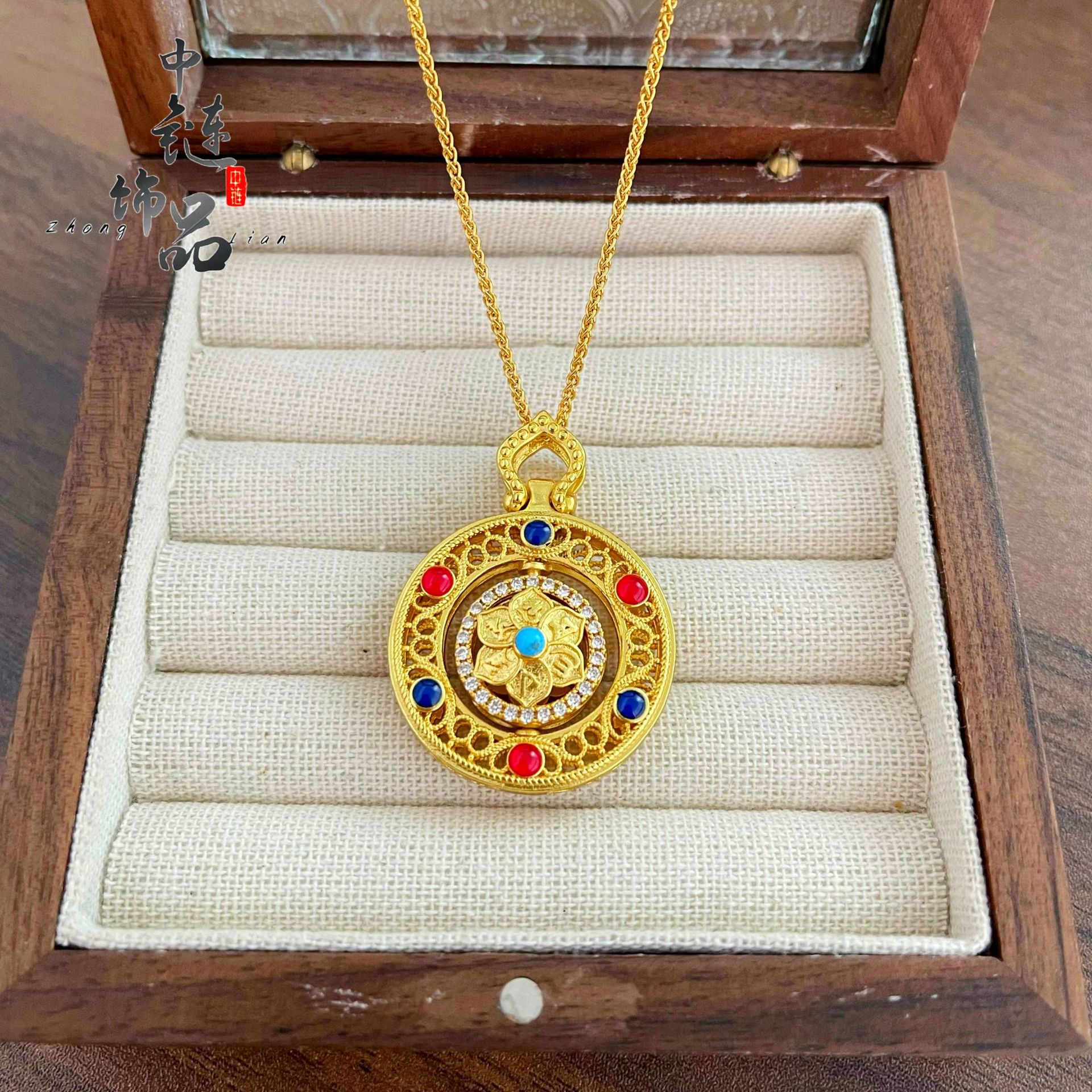 Six-Character Mantra Compass Pendant - Attracts Wealth and Blessings, Protects and Wards Off Evil, Personal Guardian.