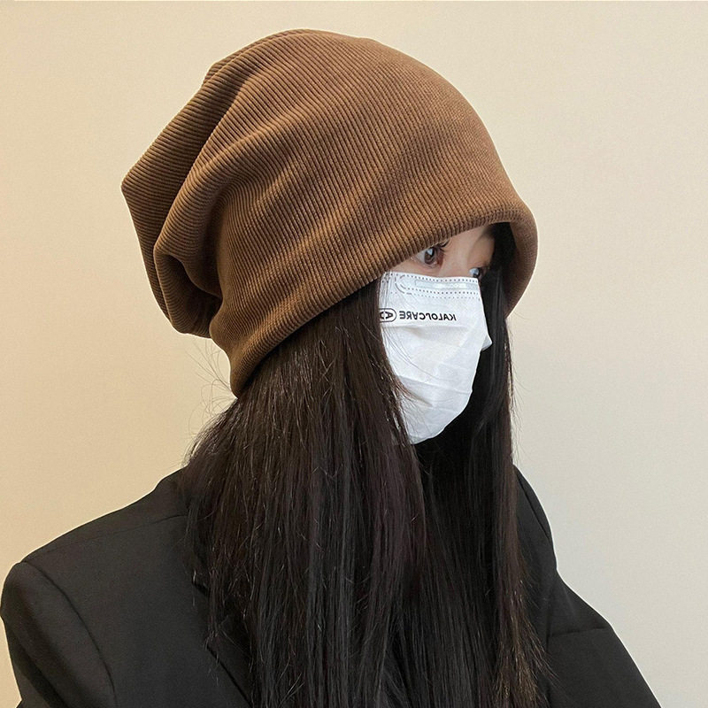 大头围宽松帽子女秋冬灯芯绒堆堆帽纯色复古百搭冷帽套头帽成人