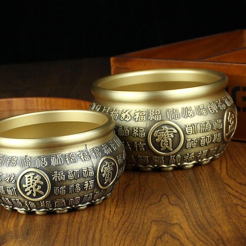 Pure Copper Treasure Bowl Feng Shui Ornament, Attracts Wealth and Blessings, Protects Home and Dispels Negative Energy, Home and Office Decoration for Good Luck.