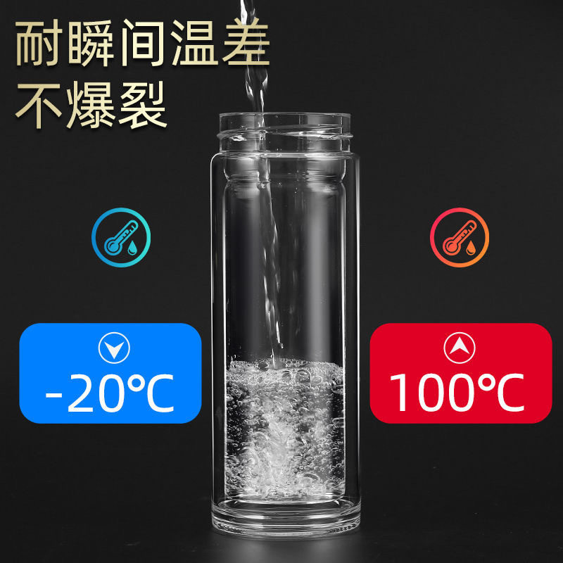 大容量双层玻璃杯耐热泡茶杯男女喝水杯子便携工地户外旅行车载杯