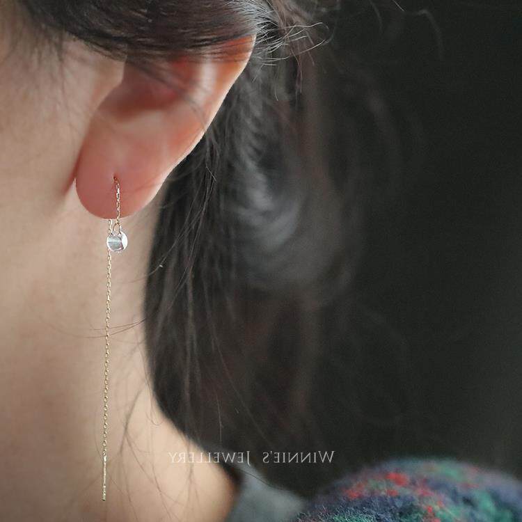 9K gold single diamond long ear thread