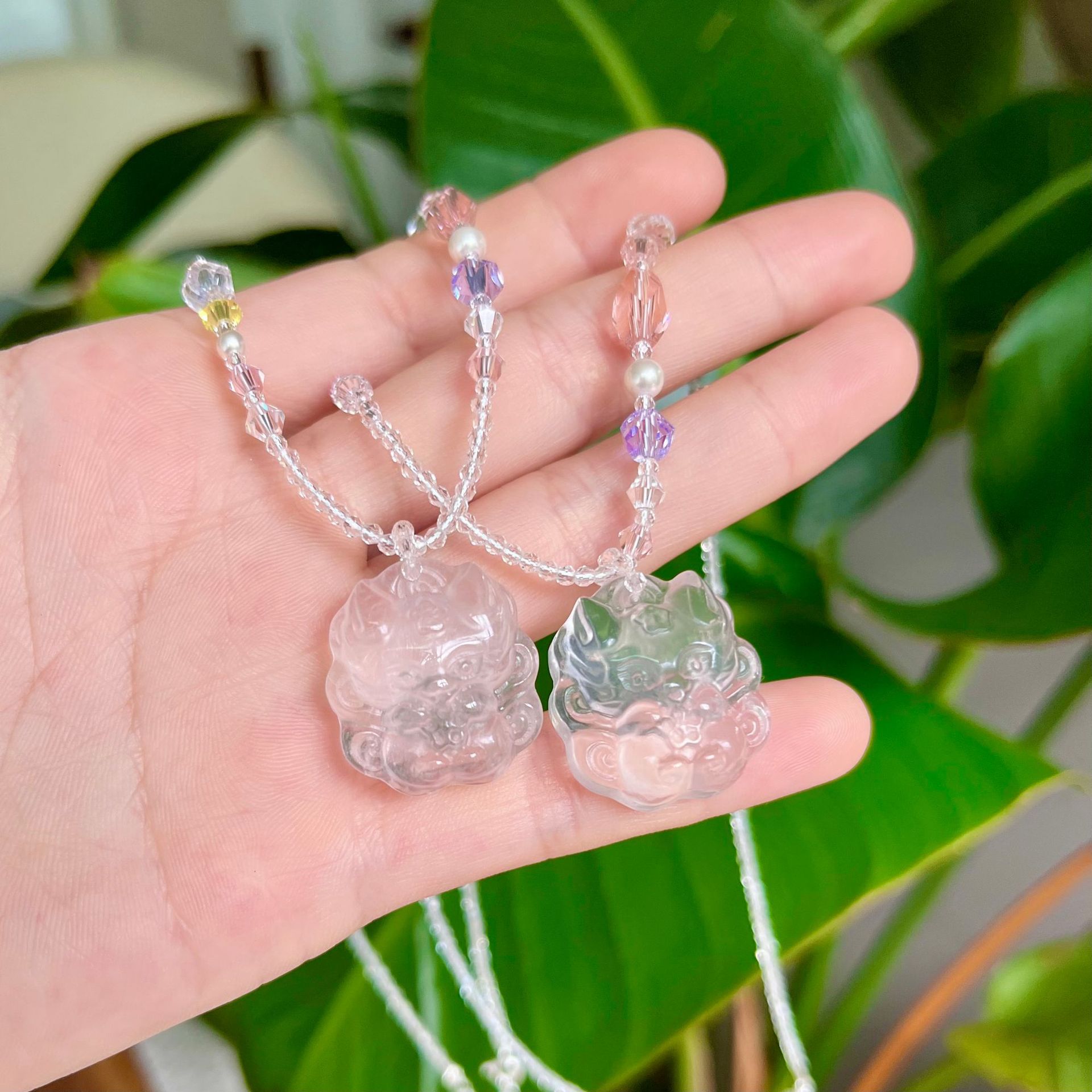 Natural Pink Crystal Nine-Tailed Fox Pendant | Peach Blossom and Romance Crystal Necklace, Girls' Talisman