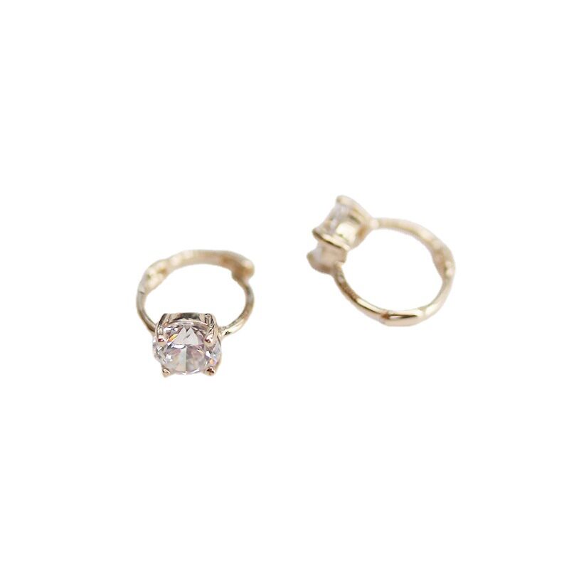 9K gold 4mm four-prong CZ small ear Hoops, Ear bone ring