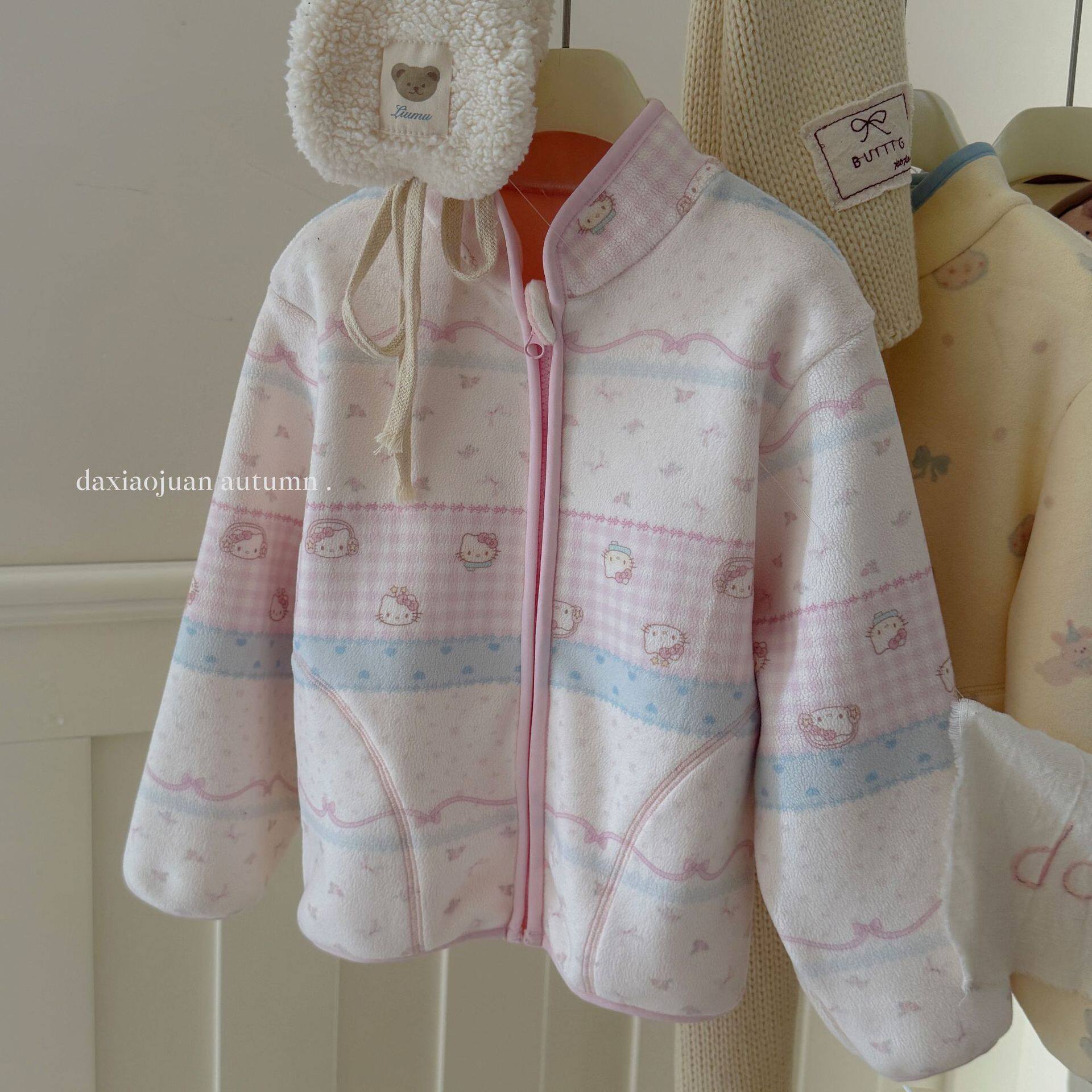 大小卷24秋冬儿童满印卡通奥丽绒韩版拉链立领外套时髦男女童保暖