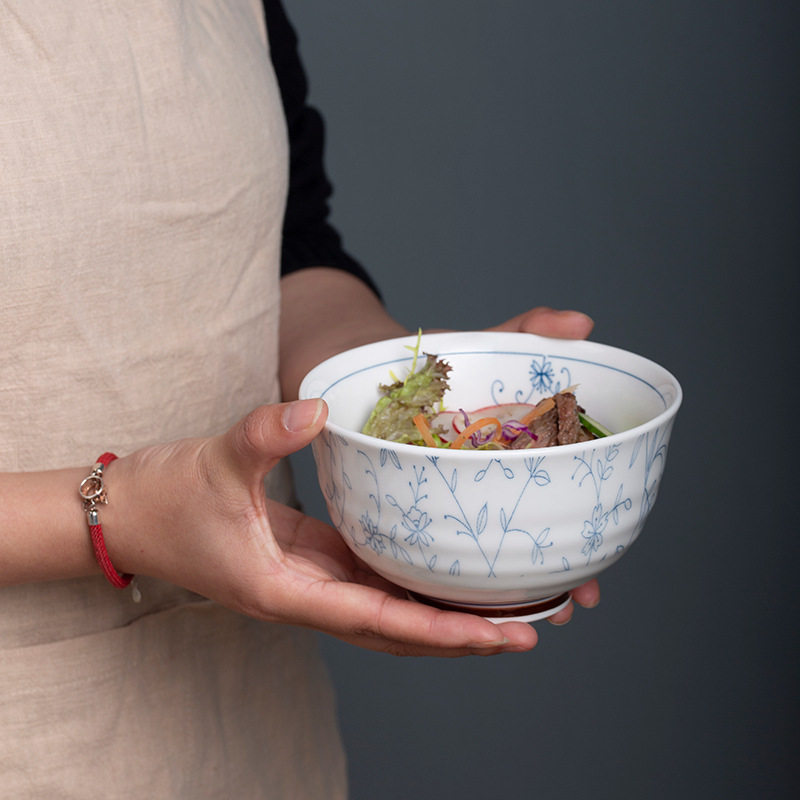 日式釉下彩餐具景德镇陶瓷碗盘子饭碗面碗大汤碗碗碟套装和风陶瓷