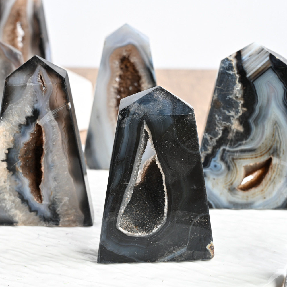 Night Watch — Natural Black Agate Geode Crystal Tower