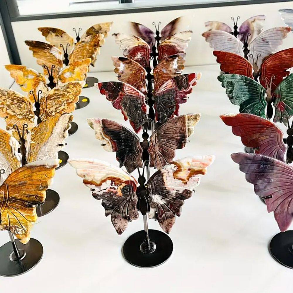 Crystal Butterfly Wings — Hand-Carved Crystal Butterfly Display