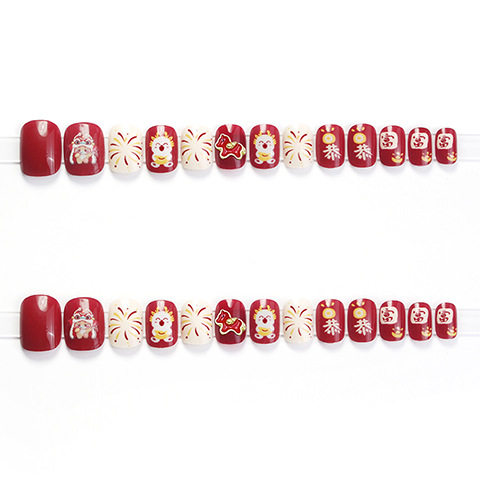 X315马年穿戴甲儿童穿戴甲片新年美甲短款假指甲贴片可拆卸美甲贴