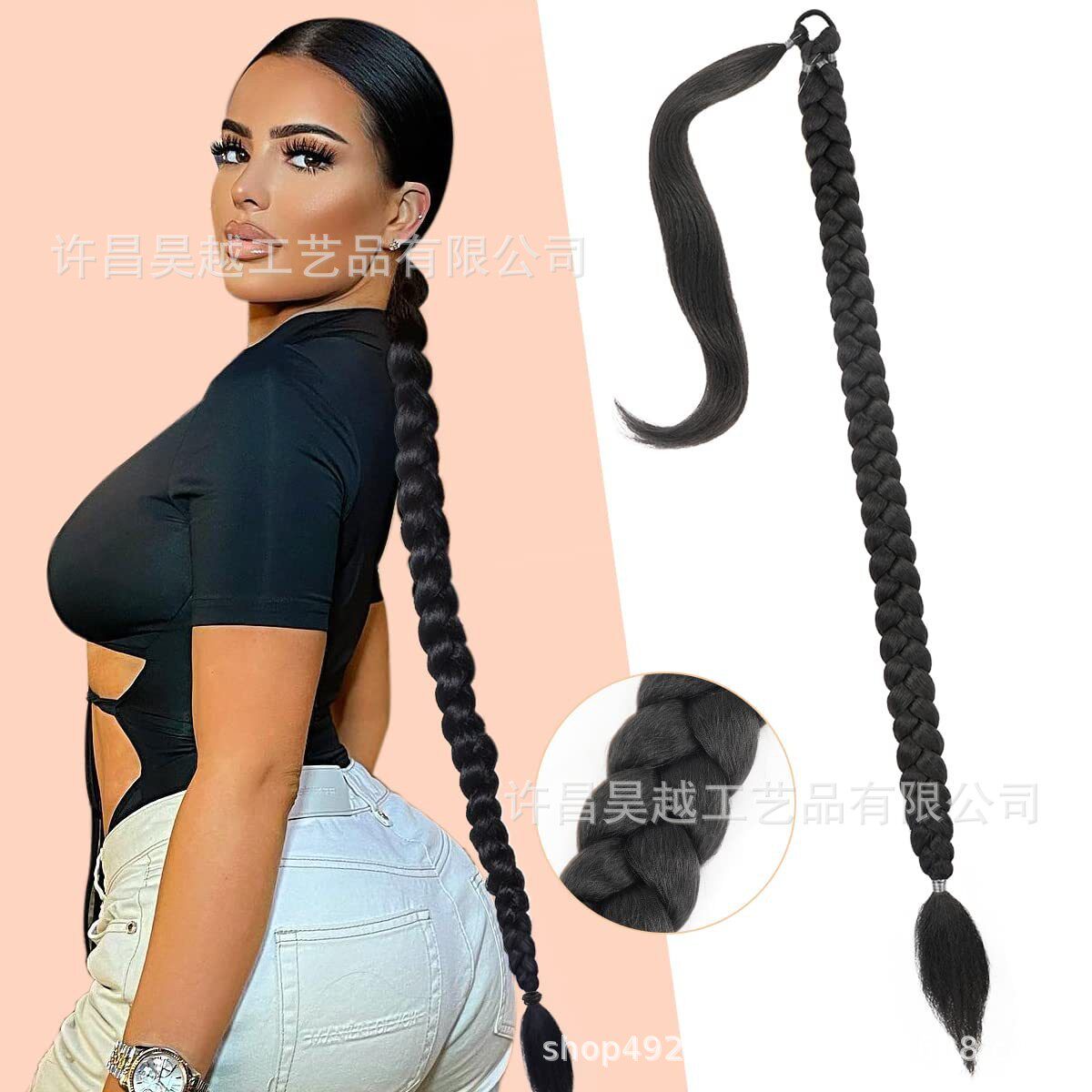 跨境假发马尾缠绕式接发马尾辫合成假发辫拳击马尾辫现货外贸新品