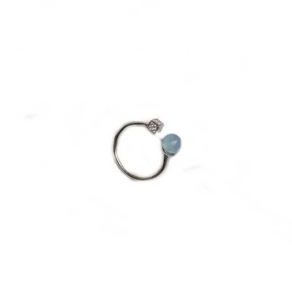 Natural Aquamarine Crystal Ring - 925 Sterling Silver Open Ring