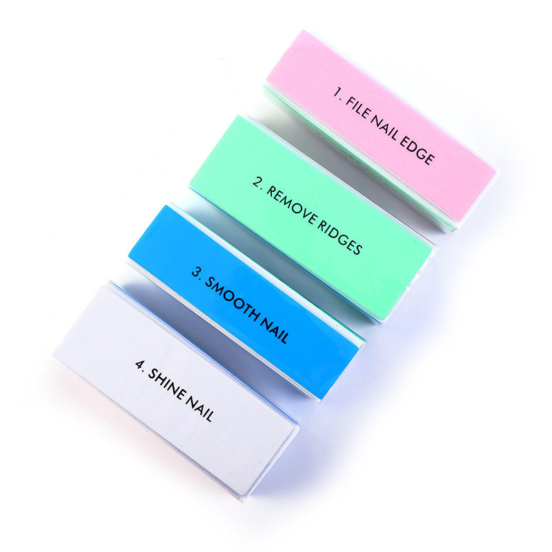 美甲工具彩色英文四面打磨指甲四方块高发泡指甲锉抛光豆腐块批发