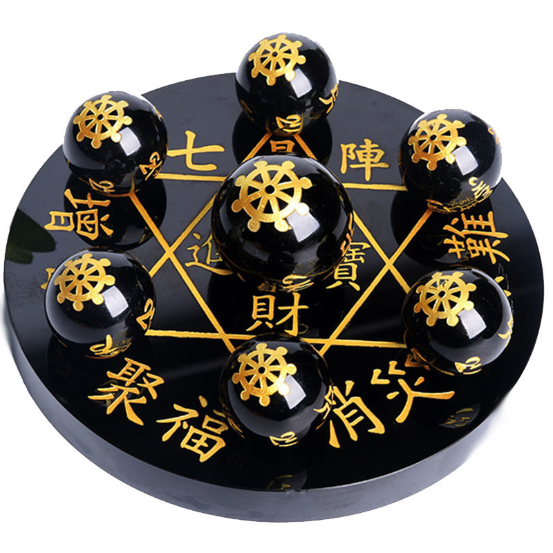 Natural Obsidian Seven-Star Array Feng Shui Energy Ornament｜Wealth Attraction, Evil Warding, Home Protection, Luck Enhancement｜Energy Purification Crystal Decor