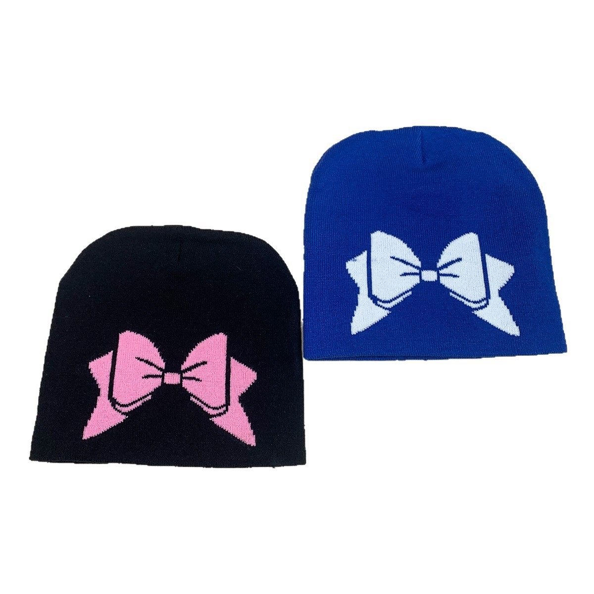 韩版蝴蝶结蝴蝶提花针织帽女士保暖休闲复古拼色冷帽套头帽子批发