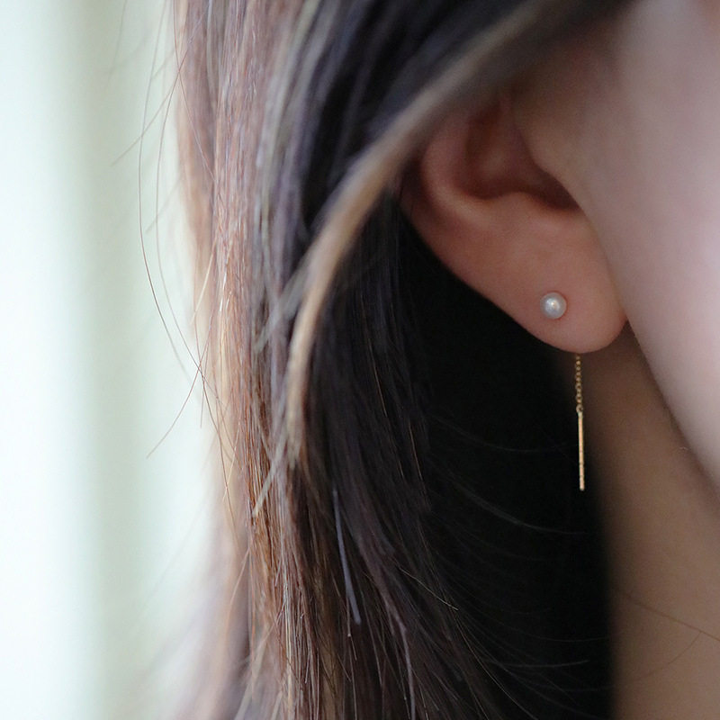 14K gold freshwater pearl ear thread