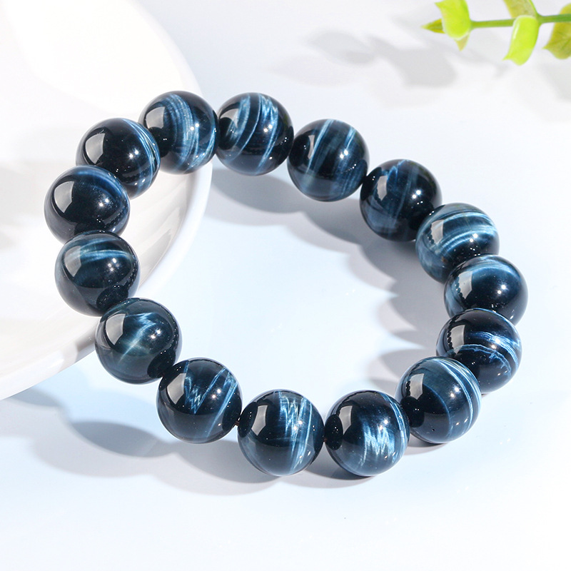 Natural Blue Tiger Eye Bracelet with Lightning Patterns | Wealth-Attracting and Evil-Repelling Energy Crystal Bracelet | Unisex Design