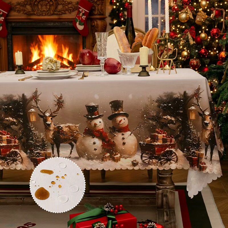 跨境专供圣诞节印花桌布氛围感餐厅餐桌布家用防水耐磨茶几盖布
