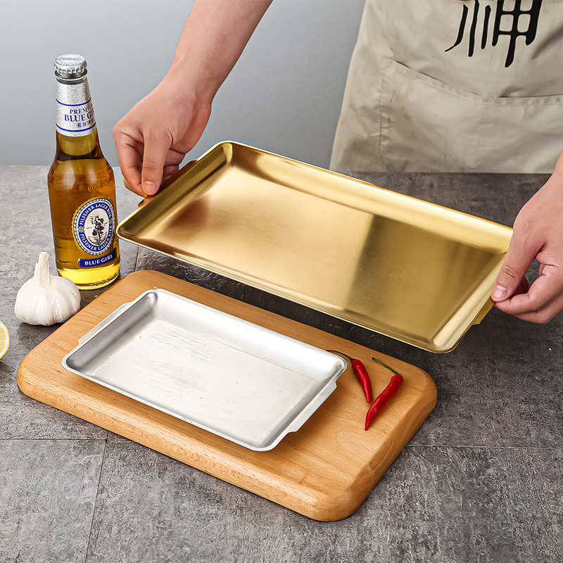 厂家批发不锈钢韩式长方盘火锅牛肉烤肉盘平底托盘加厚烧烤方盘