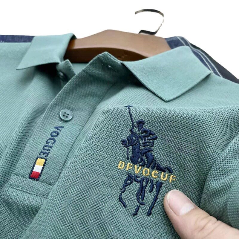商务外贸衫夏季男装短袖T恤刺绣翻领大码POLO衫潮流纯色男装上衣