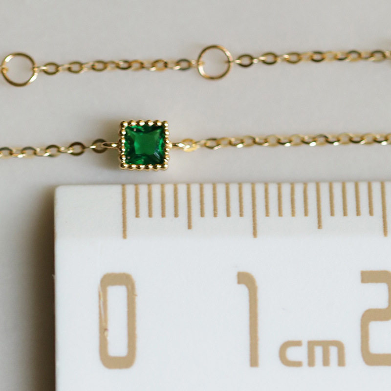 14K gold emerald square CZ diamond bracelet