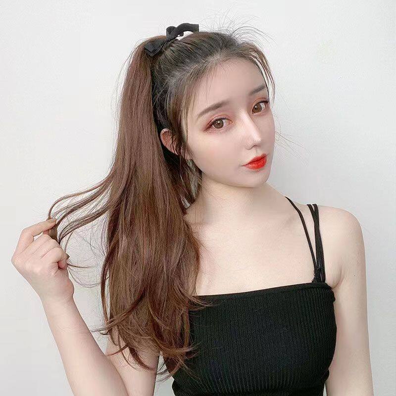 厂家批发  假发女绑带式微卷马尾中长款逼真自然发尾卷假发片