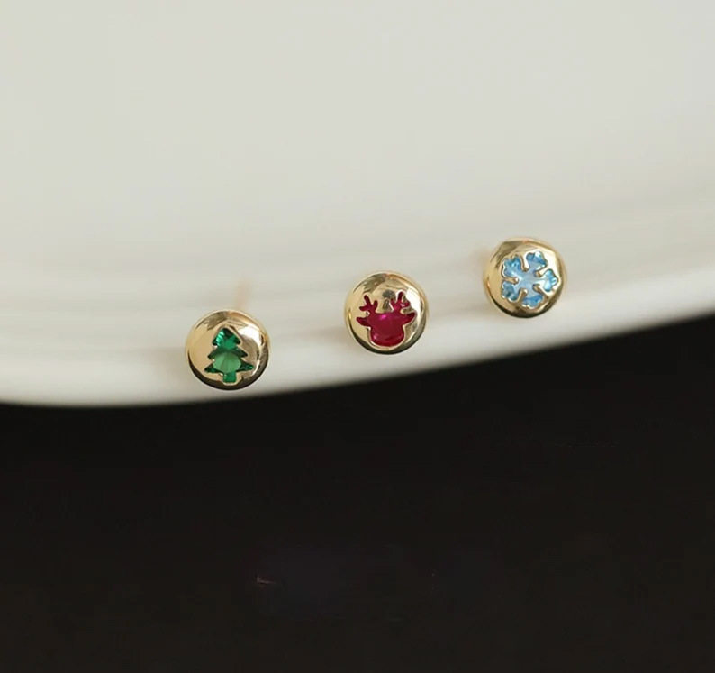 9K gold Christmas Series Heart, Snowflake, deer, star, screw and ear stud
