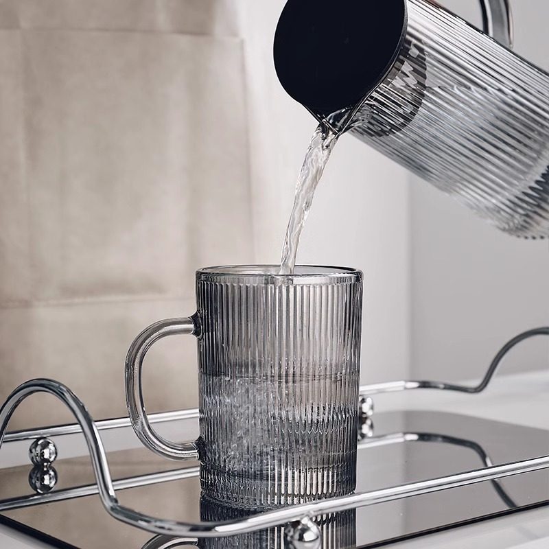 高颜值玻璃杯女高级感带把手家用客厅喝水杯子耐热茶杯水杯套装