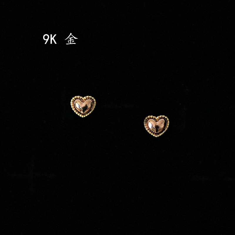 9K gold beaded heart-shaped stud earrings