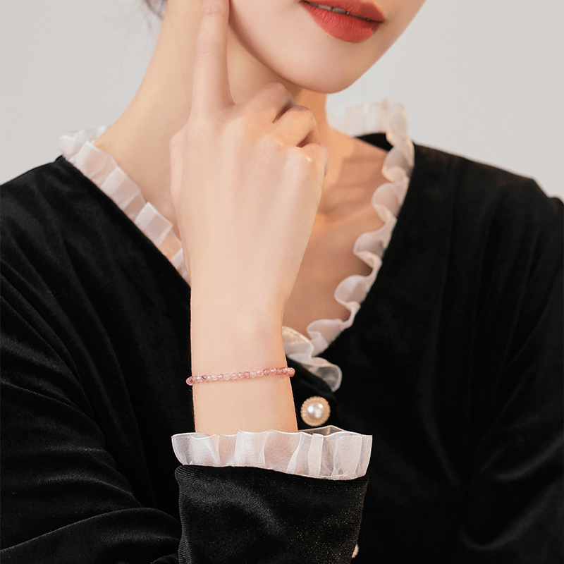 Natural Strawberry Quartz Bracelet, Attracts Love and Enhances Relationships, Genuine Crystal Bracelet, Essential for Women.