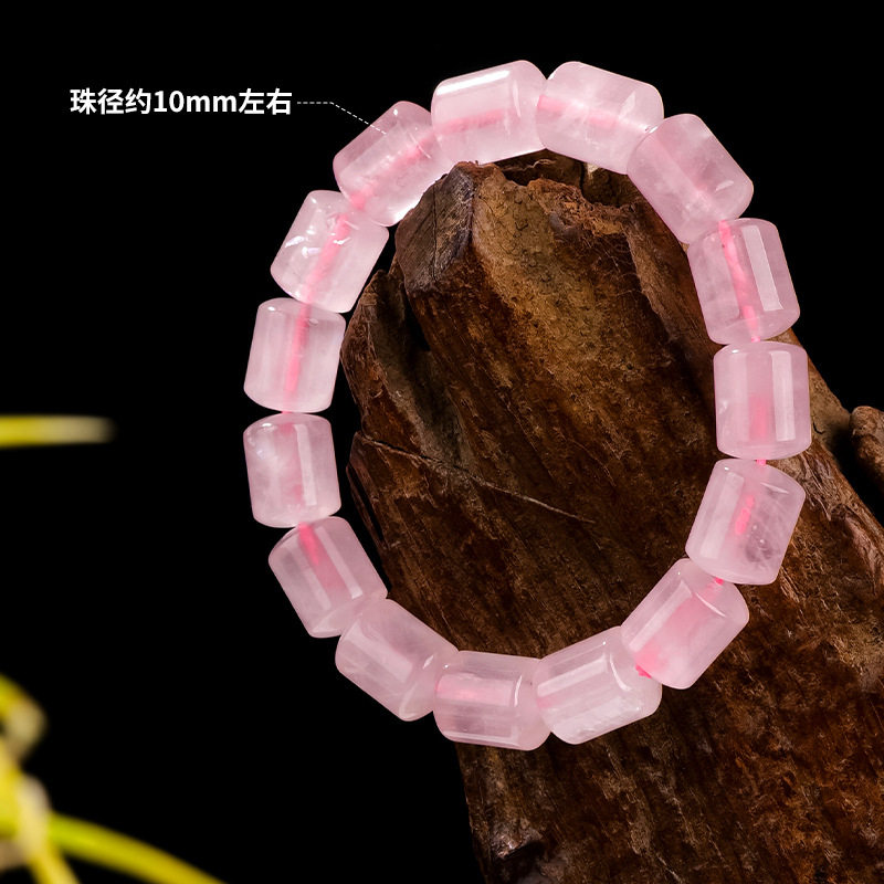 Barrel Bead Ice-Grade Rose Quartz Bracelet