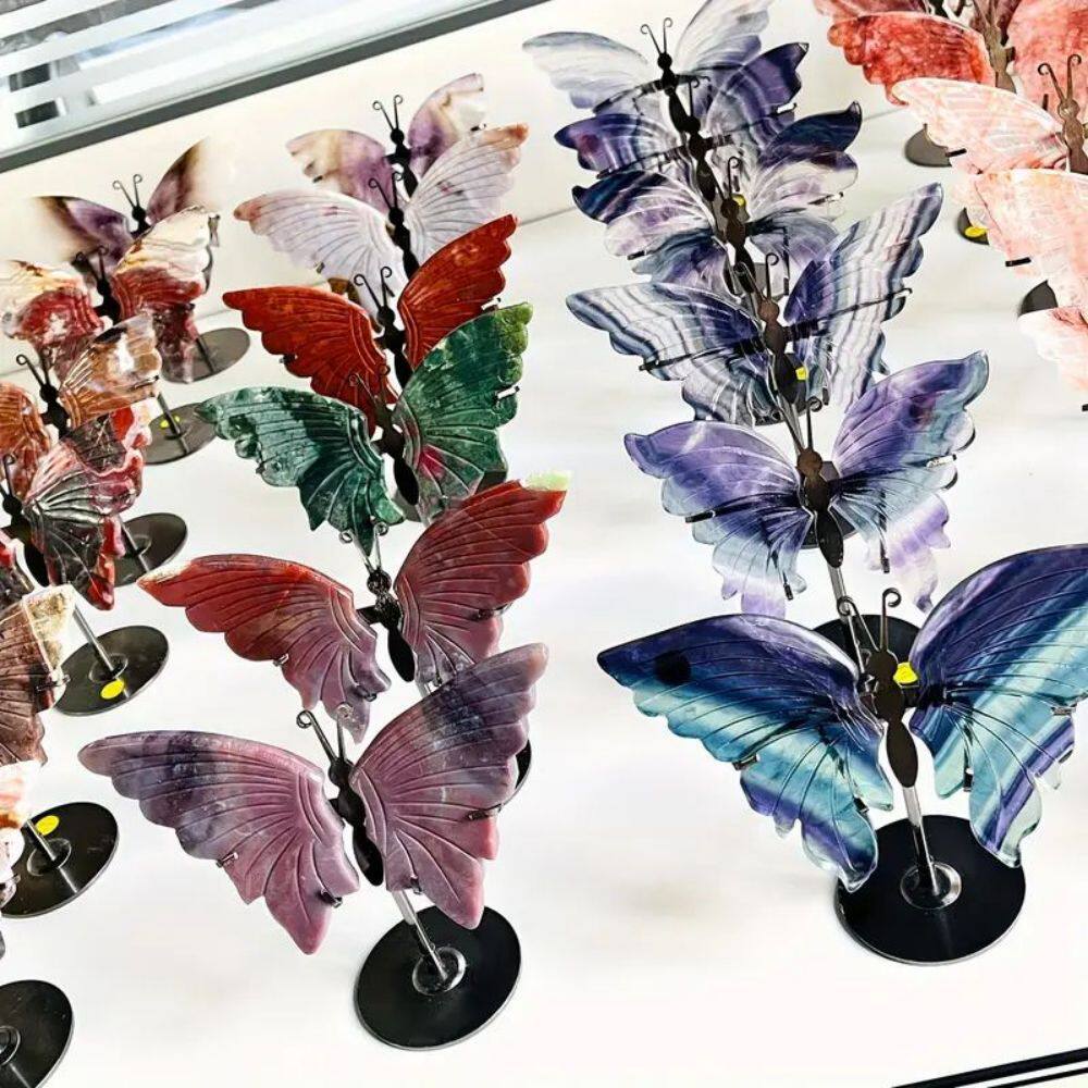Crystal Butterfly Wings — Hand-Carved Crystal Butterfly Display