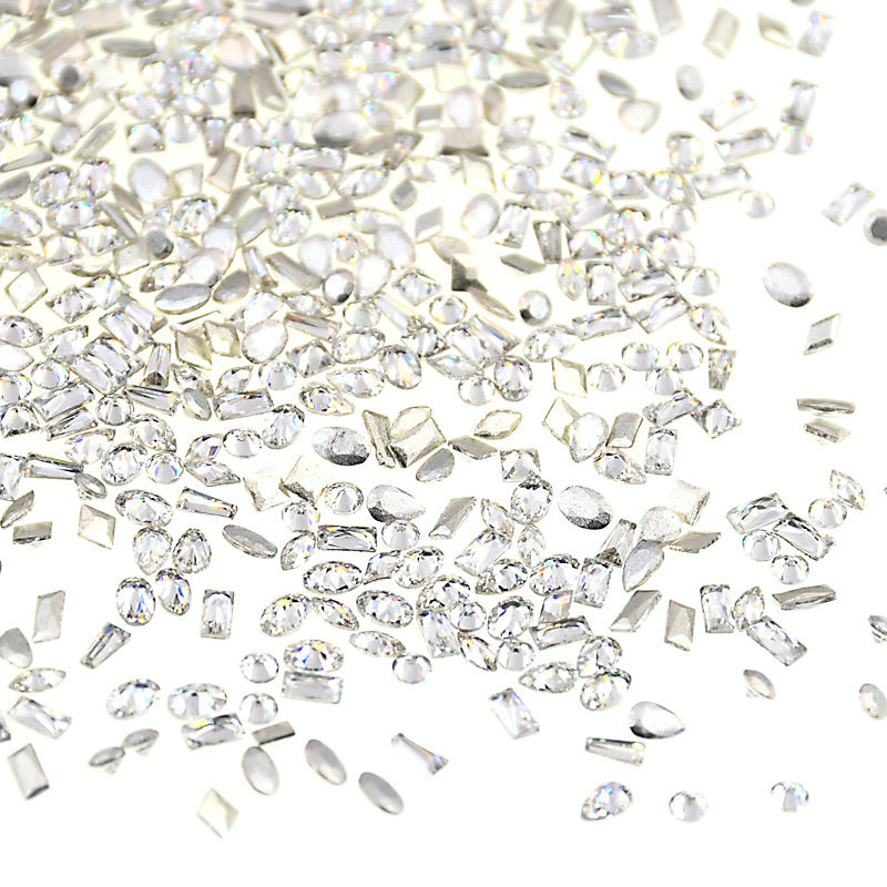 5A平底倒边锆石混装迷你异形超闪透白马眼美甲钻 diy钻饰美甲锆石