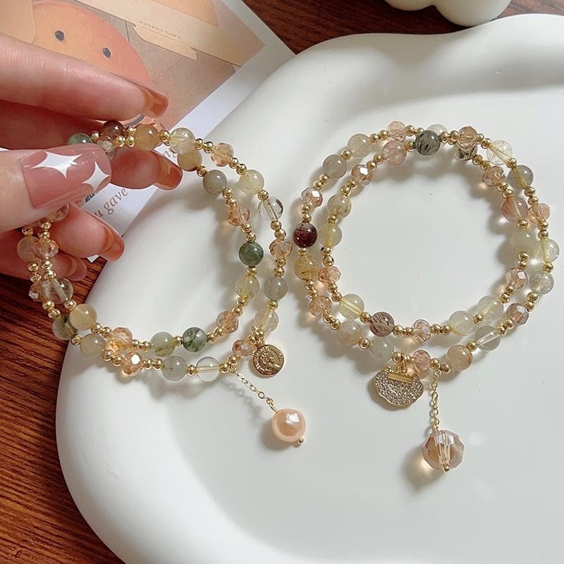 Double Layer Natural Stone Rutilated Quartz Beaded Bracelet | Wealth Attracting and Luck Changing Crystal Bracelet | Natural Energy Stone Jewelry