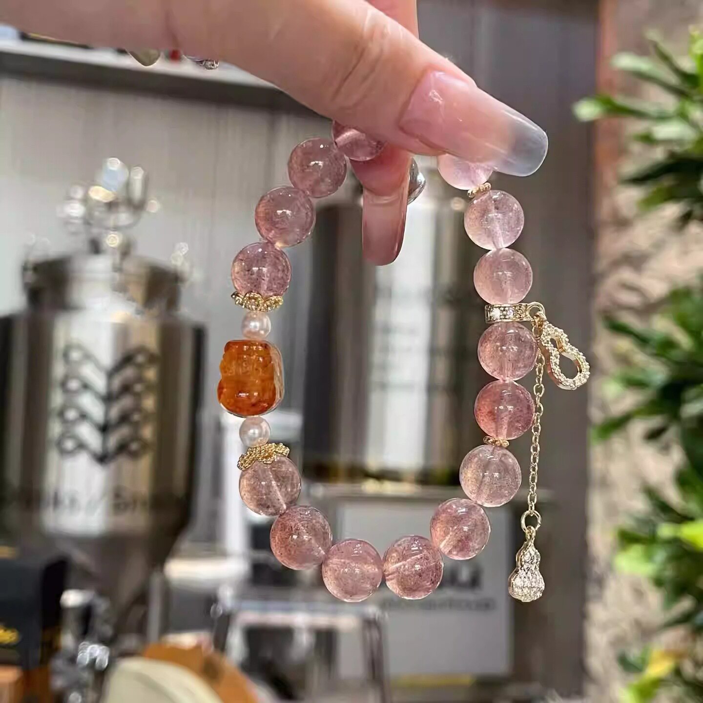 Modern Chinese Rose Quartz Bracelet
