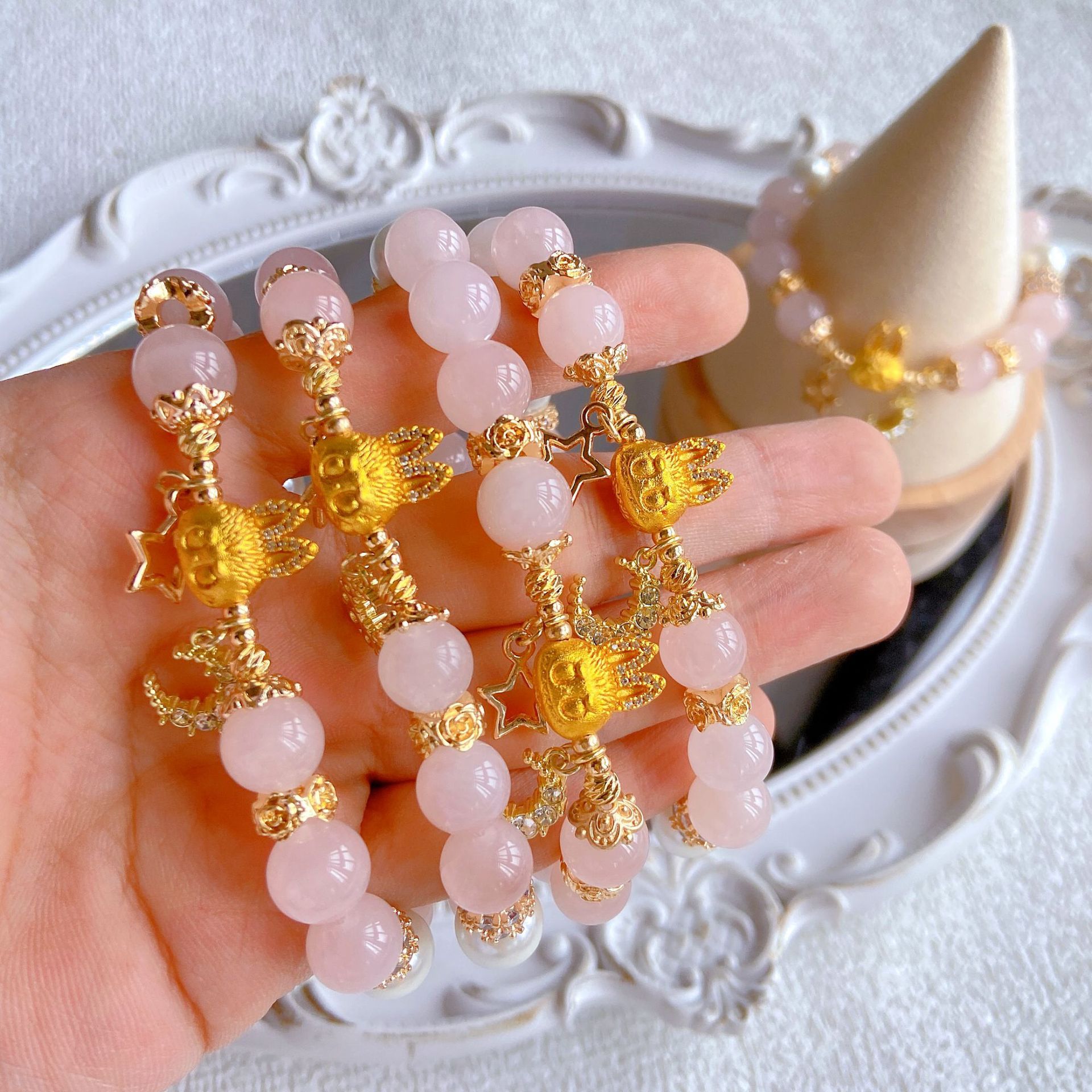 Natural Pink Crystal Labubu Love Energy Bracelet | Attract Romance and Enhance Marriage Luck, Guardian of Love Energy Stone