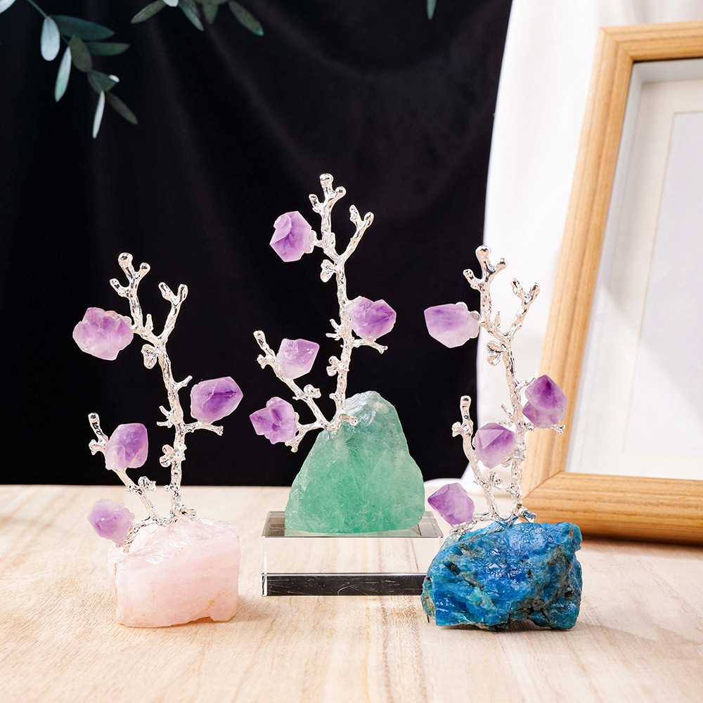 Natural Crystal Tree Energy Ornament - Feng Shui Decor for Wealth and Luck, Office Desk Decoration