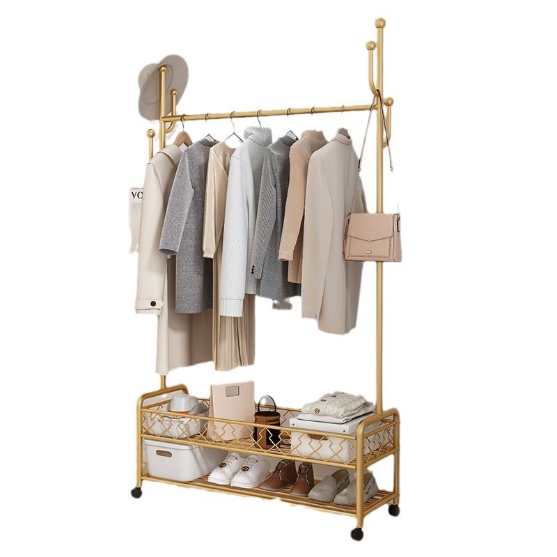 卧室挂衣架衣帽架轻奢床边可移动轻奢衣帽架床头置物架移动挂衣架