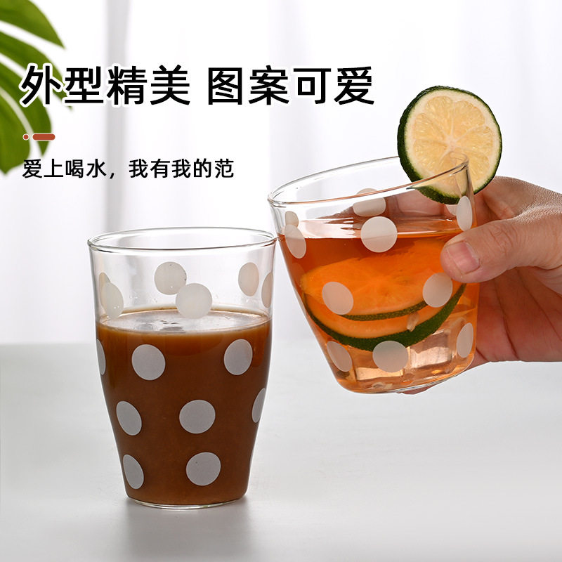 高硼硅玻璃喝水杯办公家用透明耐热茶杯简约圆波点咖啡果汁牛奶杯