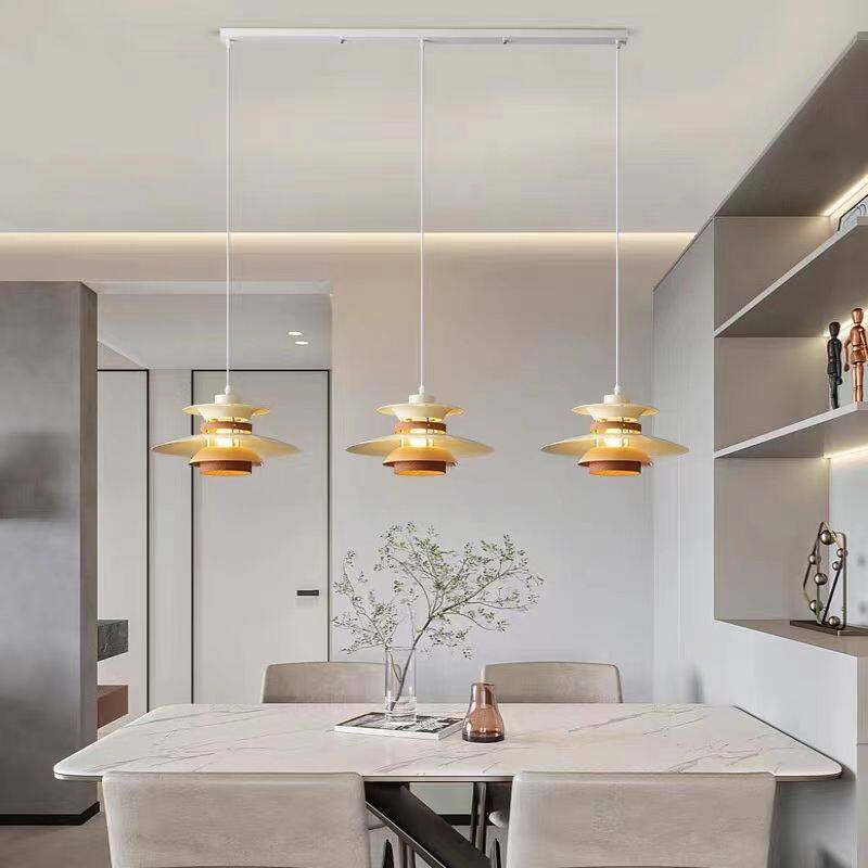 丹麦北欧小红书ph5餐厅吊灯日式复古茶室民宿胡桃木北欧多层灯饰