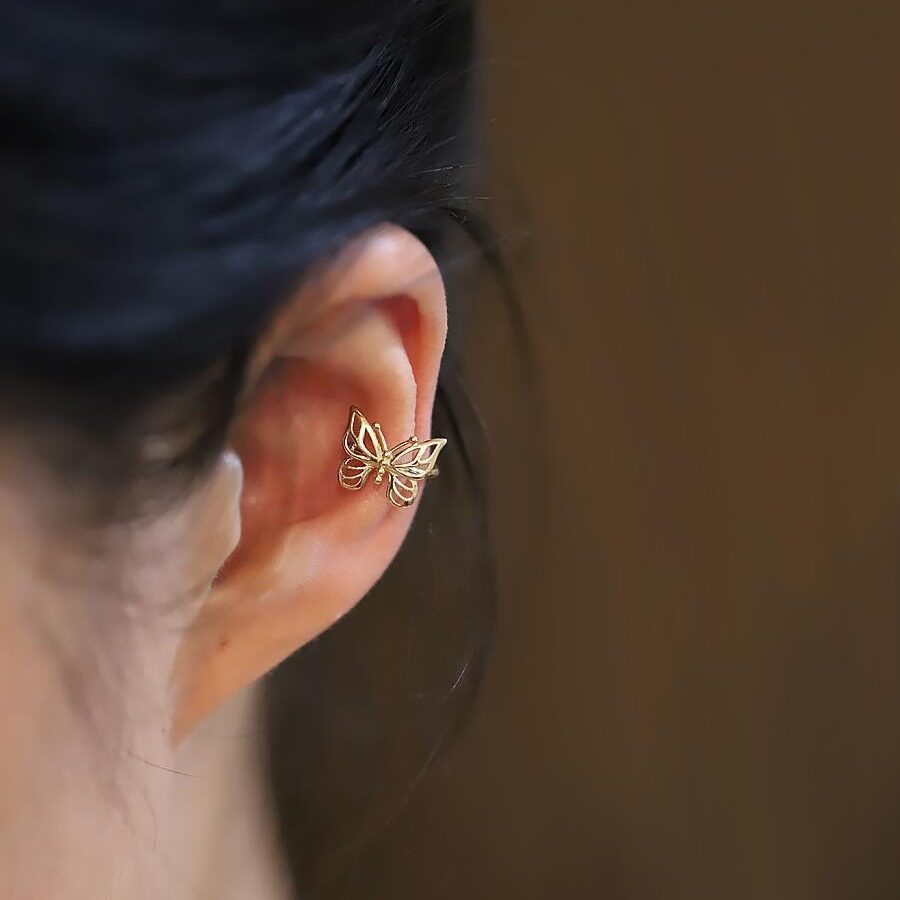 9K gold large butterfly ear bone clip