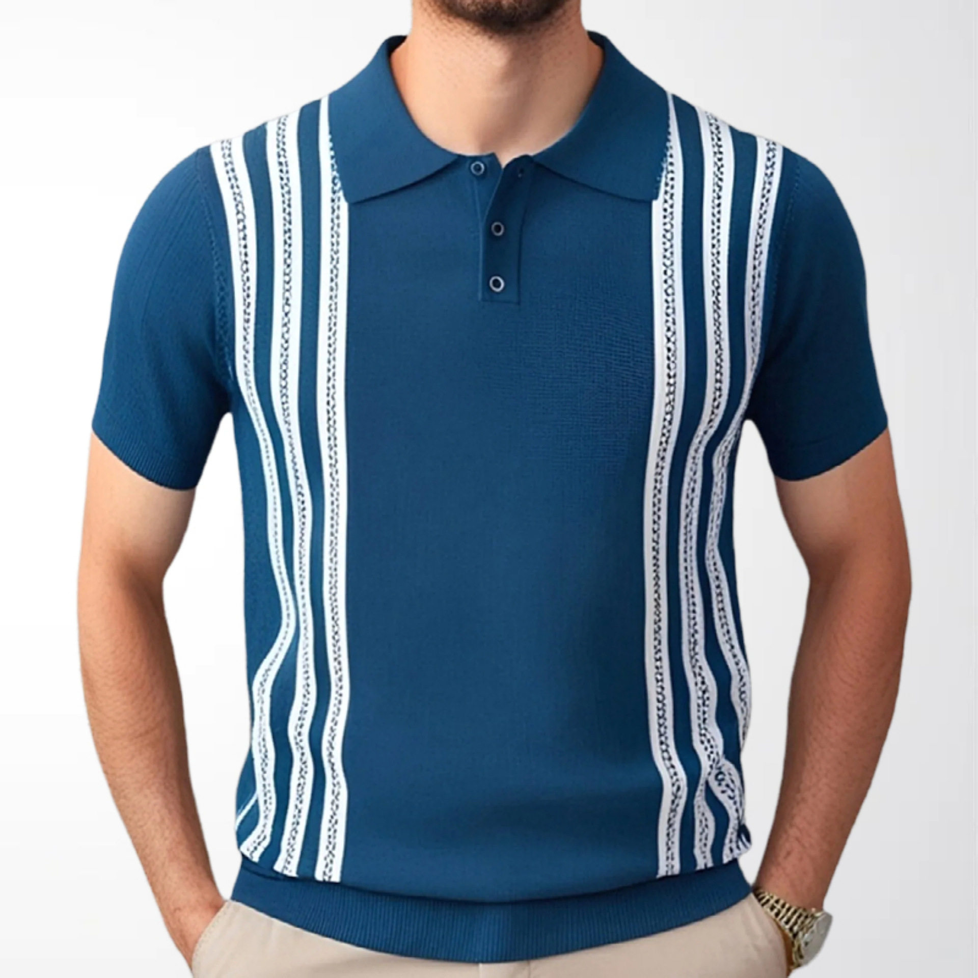 亚马逊货源批发夏季男士短袖POLO衫商务休闲条纹翻领针织衫SY0112