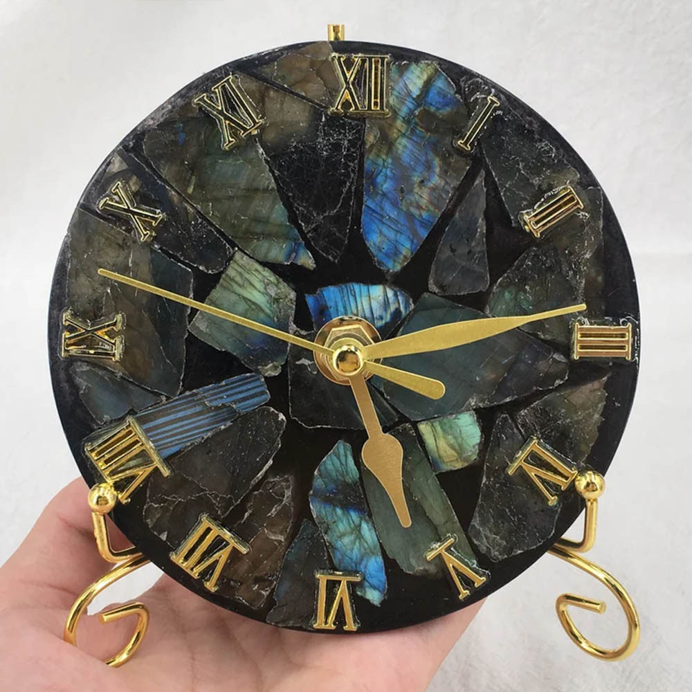 Aurora Timekeeper — Natural Labradorite Crystal Clock