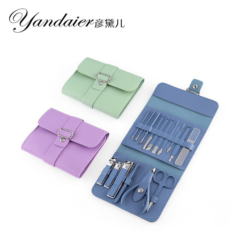 黑色16件套装指甲刀指甲剪修甲美甲工具折袋款指甲钳套装可定LOGO