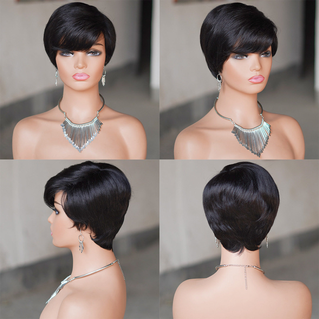 潺秀非洲外贸真人发假发短发全机制头套humanhair Pixie cut wigs