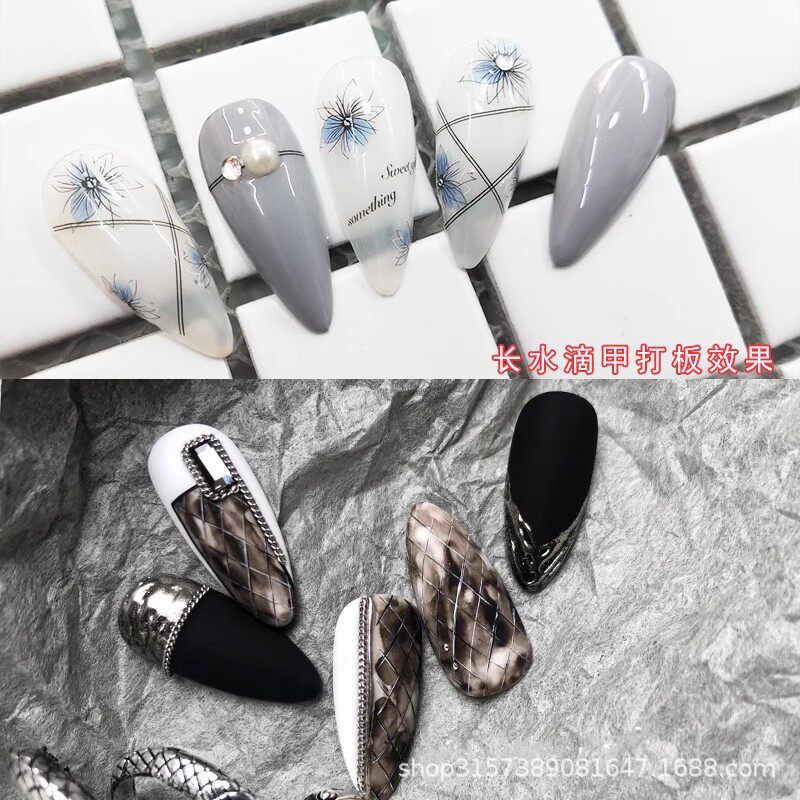 美甲打板甲片长尖长梯高透甲作品展示油胶颜色打板初学者练习甲片