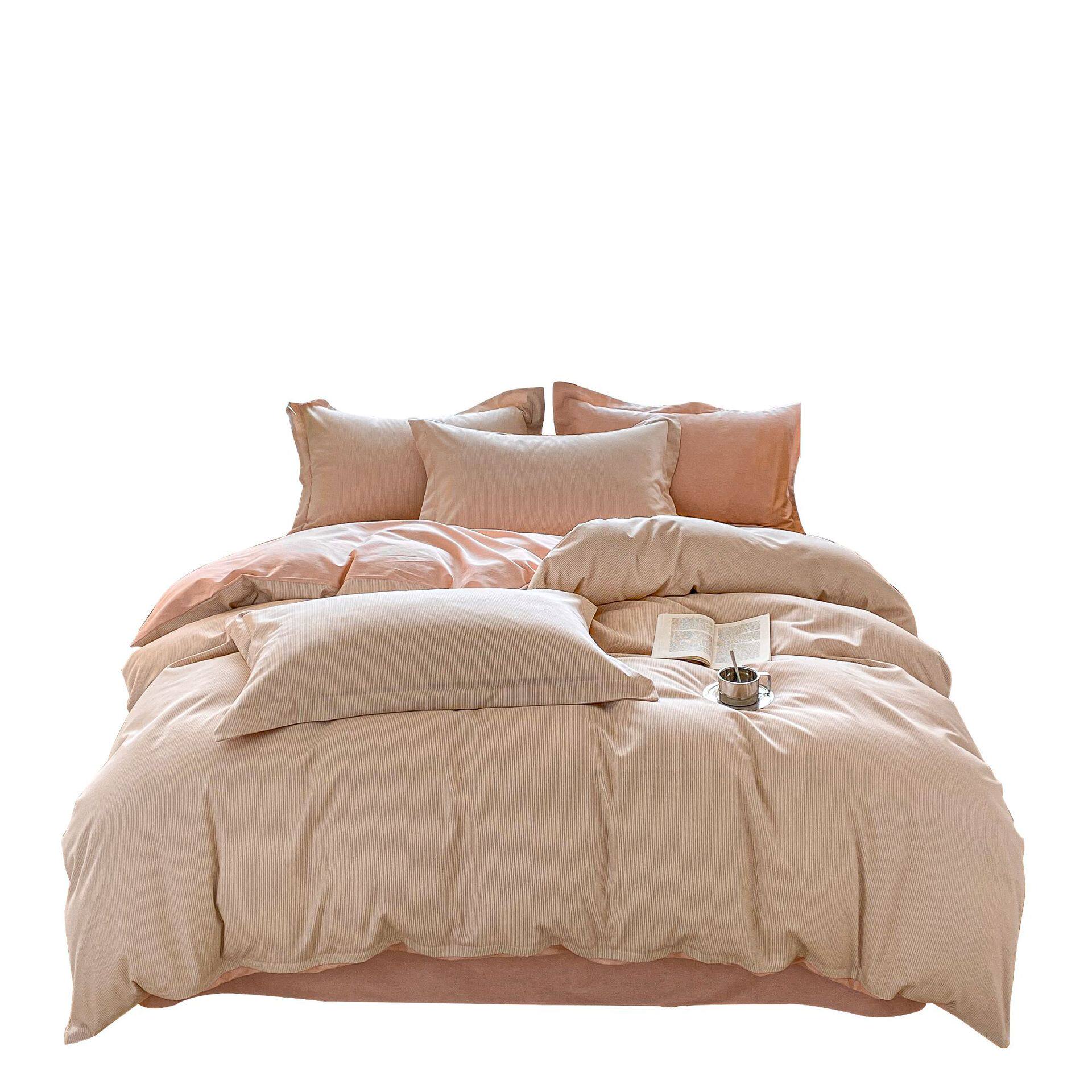 舒尊客||秋冬裸睡全棉磨毛四件套条纹纯棉床上用品床单被套加厚