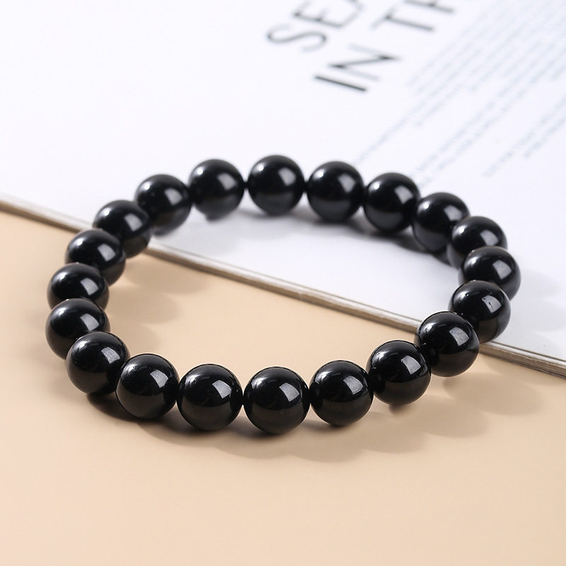 Single-Strand Round Bead Minimalist Black Tourmaline Bracelet