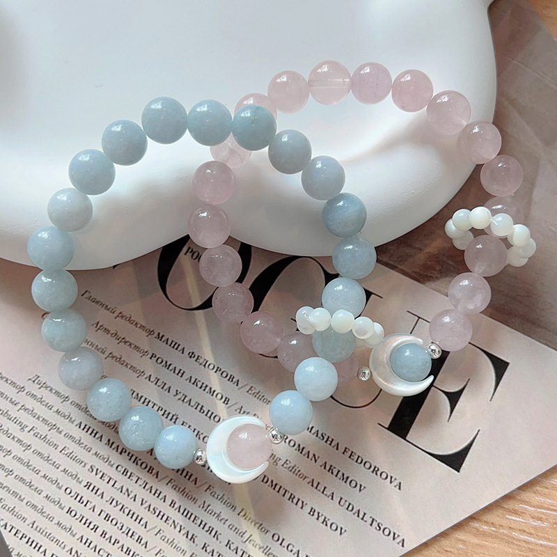 Natural Rose Quartz Aquamarine Cat's Eye Jewelry | Peach Blossom and Relationship Boosting Crystal Bracelet