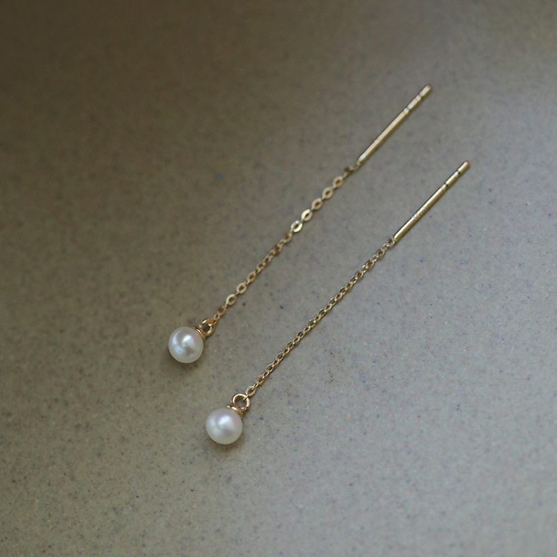 14K gold freshwater pearl ear thread