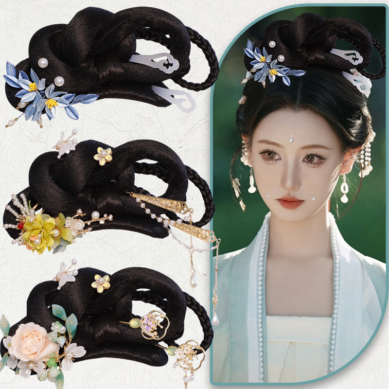 古装百搭唐风发髻全发丝假发汉服明制发髻软底新手懒人包饰品组合